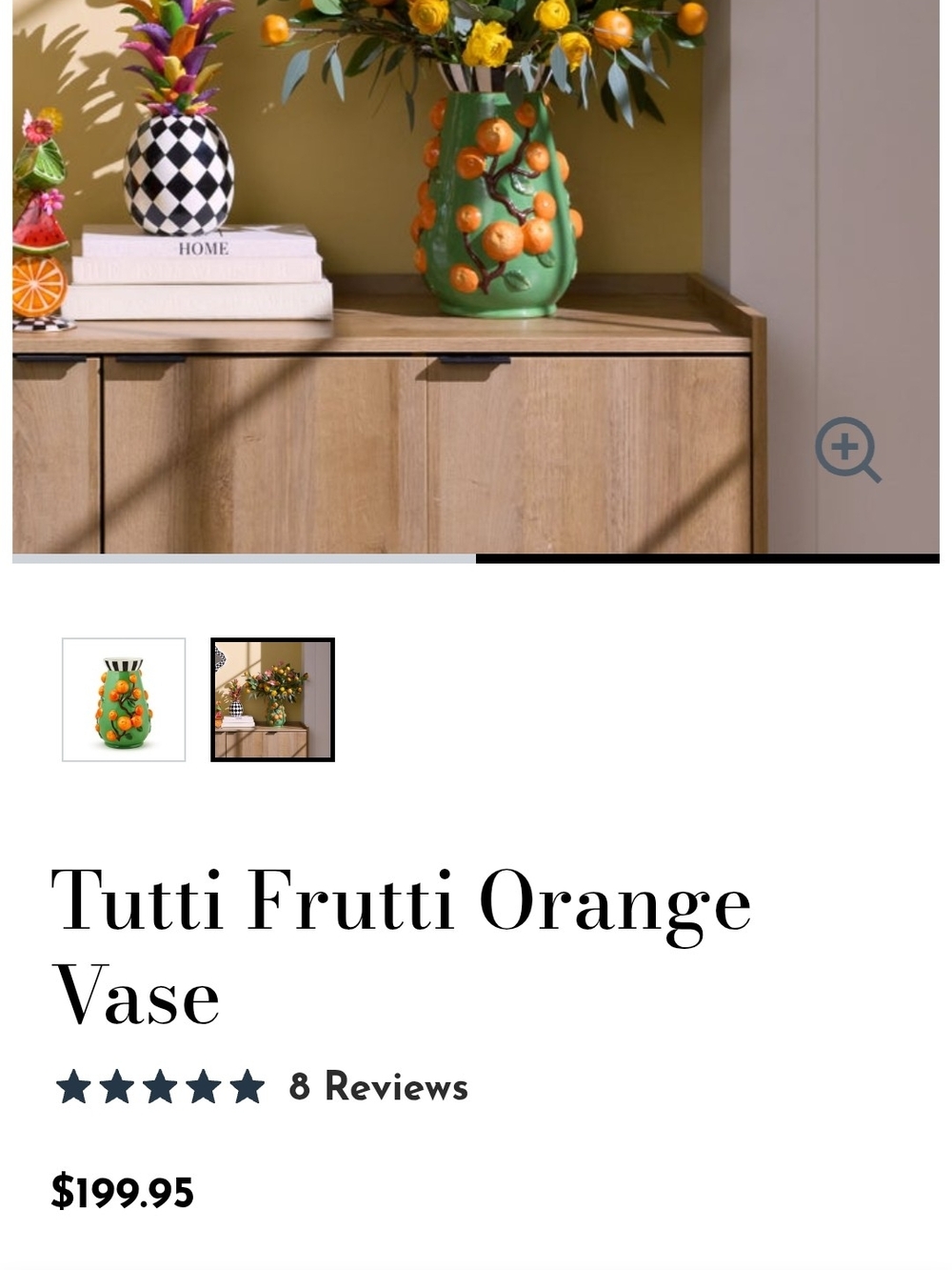 MacKenzie Childs Tutti Frutti Green Ceramic Vase with Oranges - Picture 5 of 7